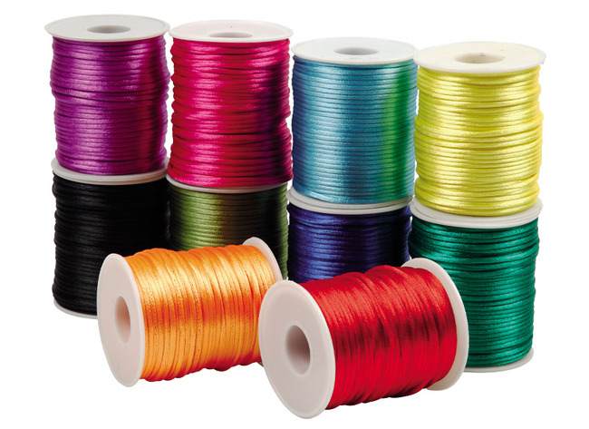 Koord - satijnkoord - 0,2 cm - 50 m - voordeelpakket - set van 10 assorti