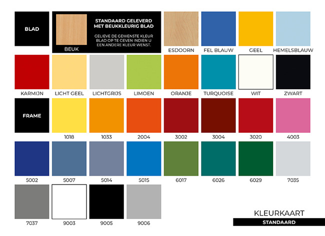 Tafel - Universal - 140 cm x 60 cm x 58 cm - onderstel ral 1018 (geel) - blad beuk - per stuk