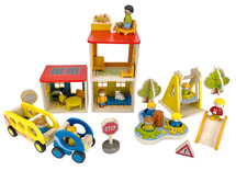 Poppenhuis - stad - Beleduc - hout - per set