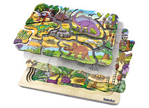Lagenpuzzel - 4 in 1 puzzel - dino's - 44 stukjes - glow in the dark - hout - per stuk