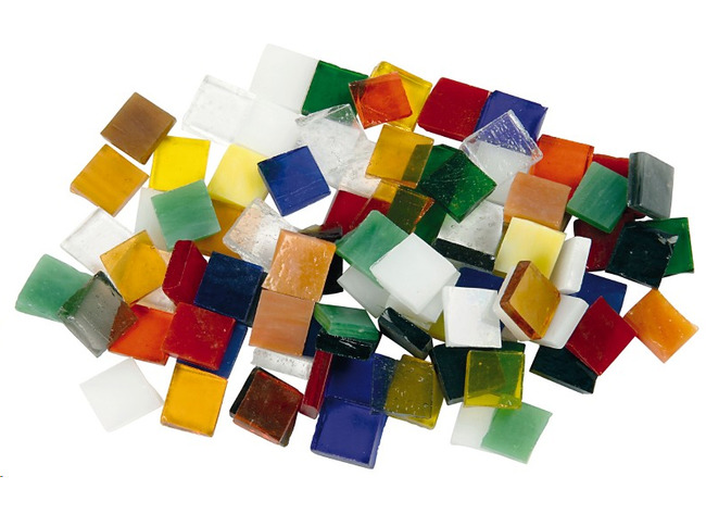 Glas - glasmozaïek - vierkanten steentjes - 1 x 1 cm - set - pot van 700 assorti