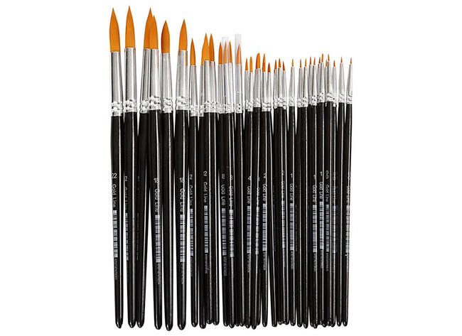 Penselen - Gold Line - rond - nylon - voordeelpakket - set van 36 assorti