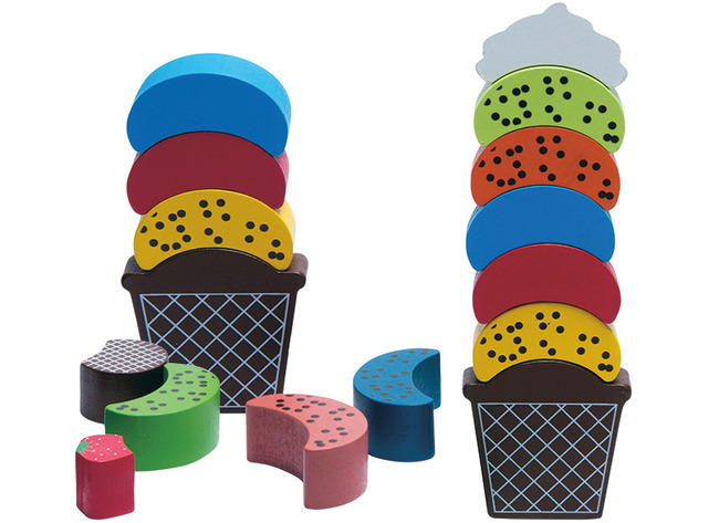Kleur en vorm - nabouwen - stapelen - ijsjes - per spel