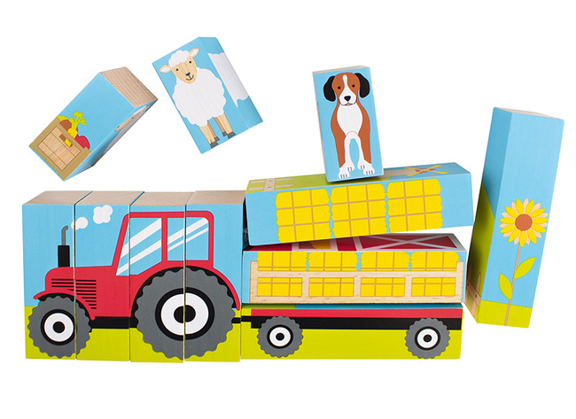 Puzzel - blokkenpuzzel - Beleduc - boerderij - hout - per stuk