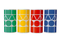Stickers - op rol - geometrisch - 27 mm - rood, blauw, groen, geel - assortiment van 1357