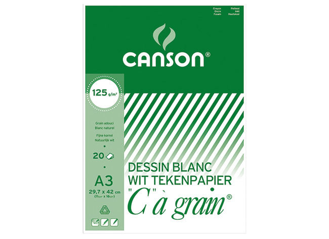 Papier - tekenpapier - Canson - A3 - wit - càgrain - 125 g - 20 vellen