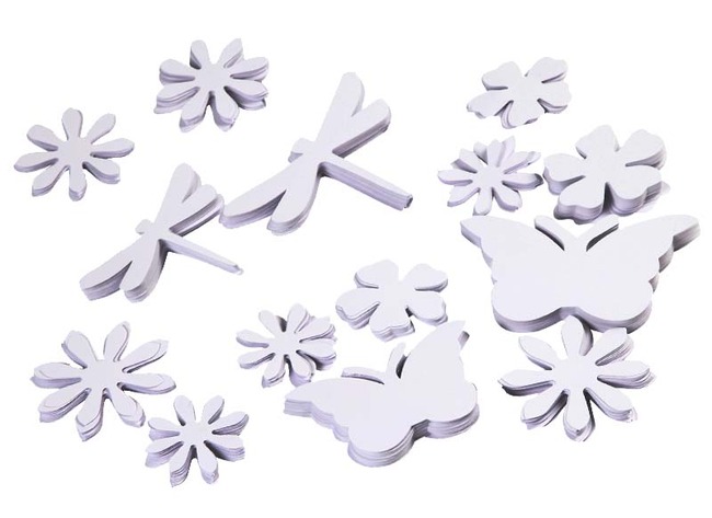 Figuren - vlinders, libellen en bloemen - karton - blanco - set van 362 assorti