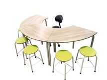 Tafel - Instructietafel - Hoefijzer - Metalen Poten - 76 cm - onderstel ral 7035 (lichtgrijs) - blad beuk - per stuk