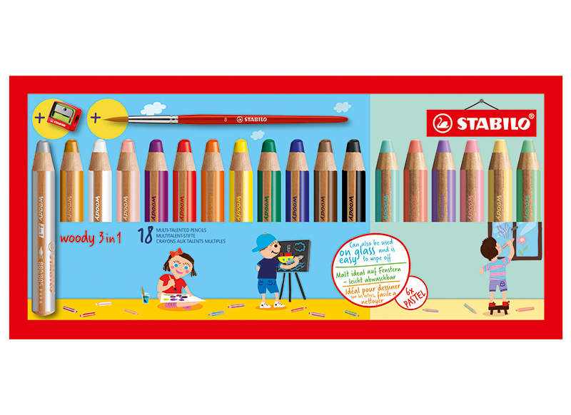 CRAYONS GRAS STABILO WOODY - SET/18 - Baert