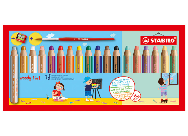 Potloden - waspotloden - Stabilo Woody 3in1 - pastelkleuren - set van 18 assorti