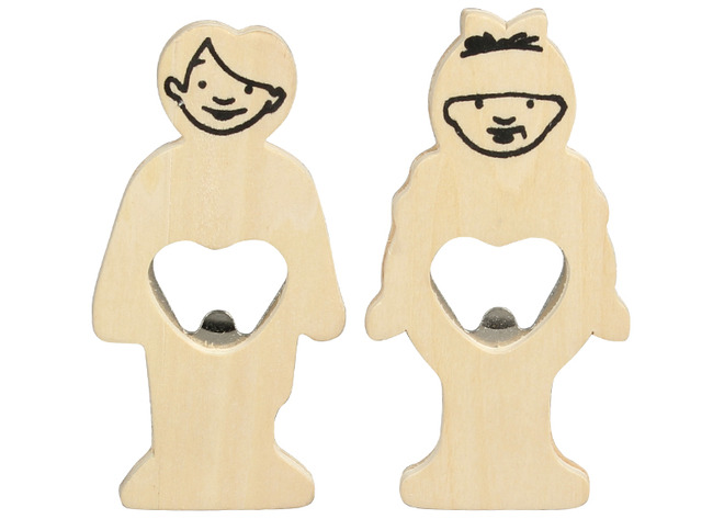 HOUT - FLESSENOPENER - FIGURATIEF - SET VAN 2