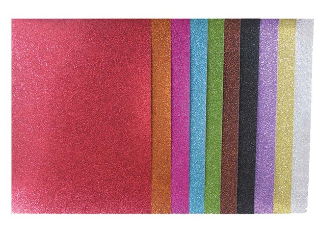 Karton - glitterpapier - A4 - 200 g - set van 10 assorti