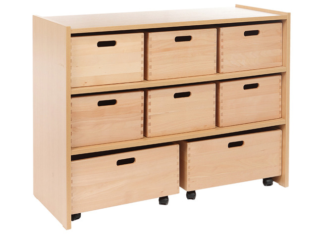KAST BASIC 1 M - MET 3 PLANKEN - 9 KISTEN EN 2 ROLKISTEN