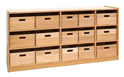 Kast - Basic - Ruimtedelingskast Met 15 Kisten - Met Rug - wit - kist rood - per stuk