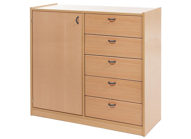 ARMOIRE BASIC H 1 M, 1 PORTE, 5 TIROIRS À DROITE