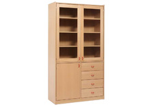KAST BASIC - HOGE KAST MET 2 PLEXIGLAZEN DEUREN - 1 DEUR EN 4 LADEN