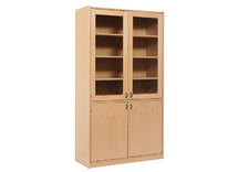 KAST BASIC - HOGE KAST MET 2 PLEXIGLAZEN DEUREN - 1 DEUR EN 4 LADEN