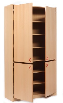 Kast - Basic - Hoge Kast Met 4 Deuren - esdoorn - deur blauw - per stuk