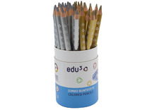 Potloden - kleurpotloden - Edu³ JUMBO - driehoekig - dik - zilver - goud - koker - set van 36 assorti