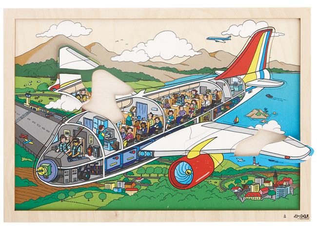 Lagenpuzzel - Rolf - 2-lagen - vliegtuig - 60 stukjes - hout - per stuk