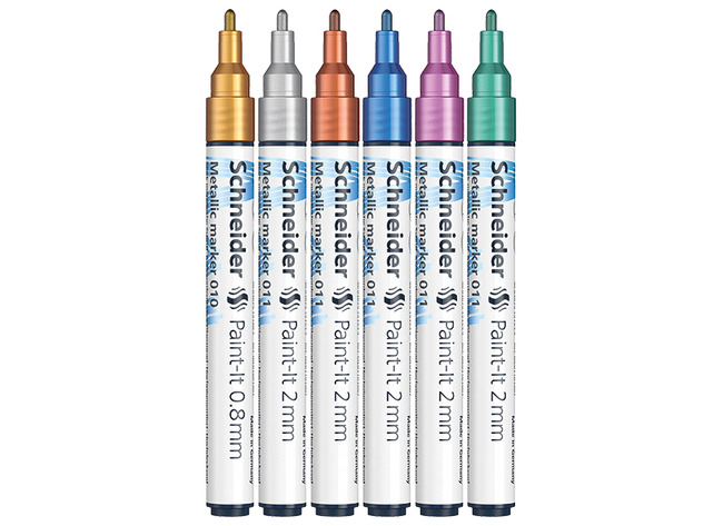 Stiften - verfstiften - Schneider Paint-It - 20 mm - metallic - set van 6 assorti
