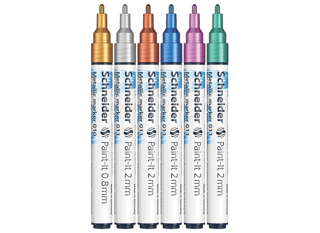 Stiften - verfstiften - acrylmarker - schneider - 0,2 cm - metallic - set van 6 assorti