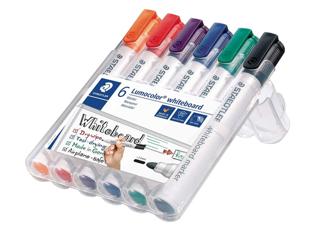 Marqueurs - marqueurs pour tableau blanc - Staedtler Lumocolor Whiteboard Marker - pointe ronde - couleurs de base - set de 6 assorti