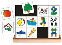 Spel - bouwspel - op de juiste plaats - voorwerpen - nabouwen - ruimtelijk inzicht - per spel
