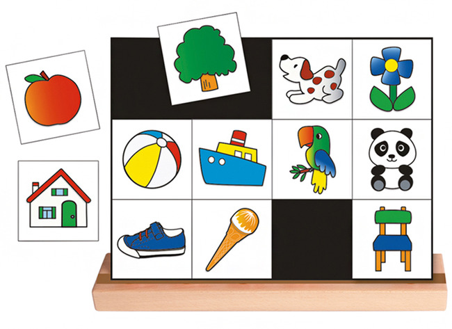 Spel - bouwspel - op de juiste plaats - voorwerpen - nabouwen - ruimtelijk inzicht - per spel