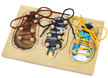 Rijgen - veters strikken - veters knopen - houten puzzel - schoenen - per spel