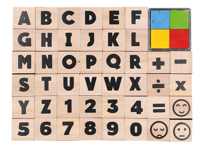 Tampons en bois - alphabet et chiffres - le set