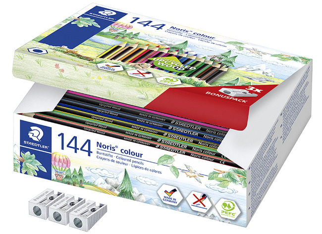 Potloden - kleurpotloden - Staedtler Noris Colour - zeshoekig - doos - voordeelpakket - set van 144 assorti
