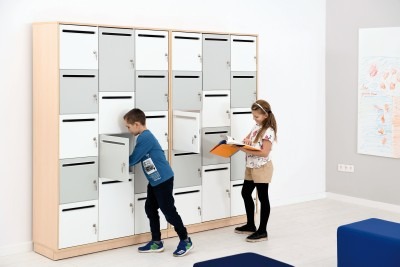 KAST - HOUT - LOCKER - 14 LOCKERS WITGRIJS
