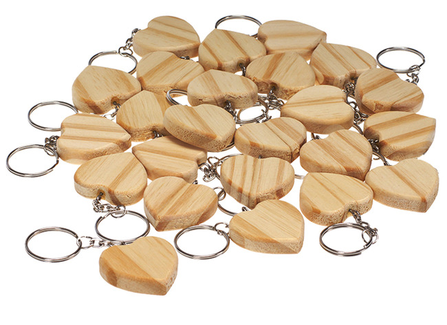 Sleutelhangers - hart - hout - set van 24