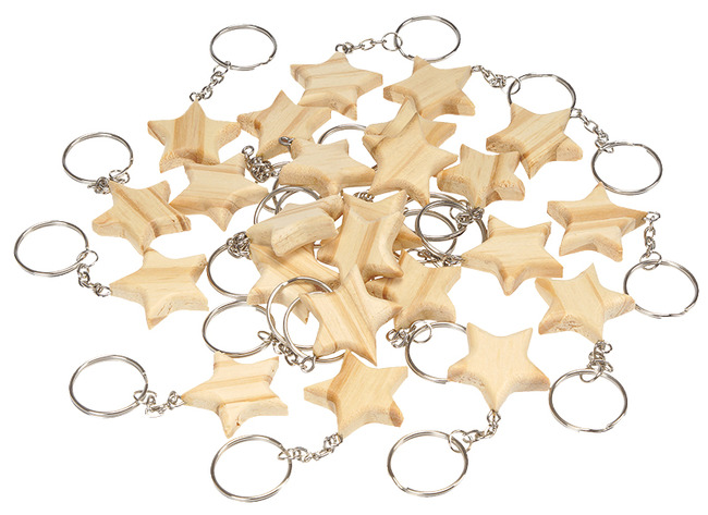 Sleutelhangers - hout- sterren - Set Van 24