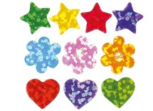 Stickers - holografisch - hart, bloem en ster - set van 348 assorti