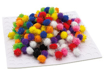 Pompons - glitter - 10 mm - zelfklevend - basiskleuren - decoratie - set van 150 assorti