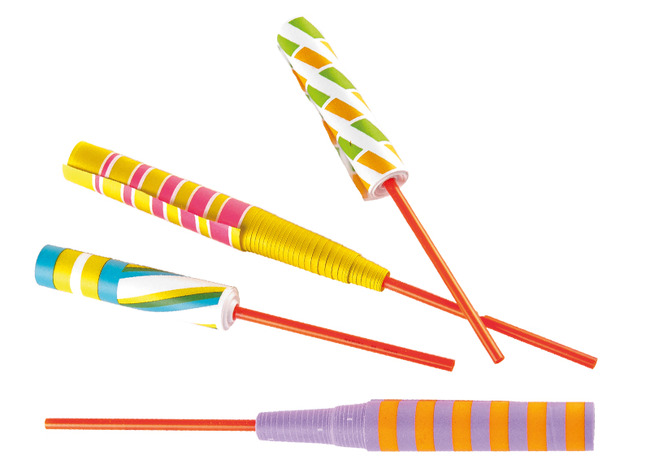 Cadeautje - uitschietende papieren zwaarden - set van 6 assorti
