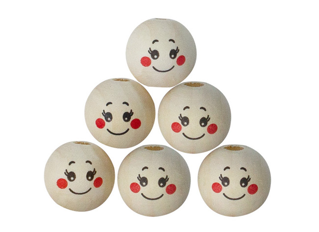 Houten kralen met gezichtje - 22 mm diameter - set van 30