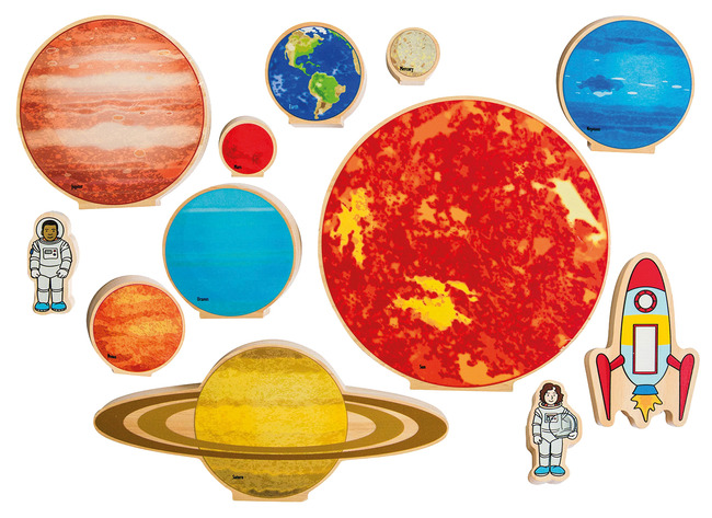 Speelgoed - figuren - Freckled Frog Travelling in Space - ruimtereizen - zonnestelsel - hout - per set