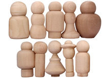 Figuren - hout - pionnen - mensen mix - poppetjes - verschillende vormen - assoriment van 10