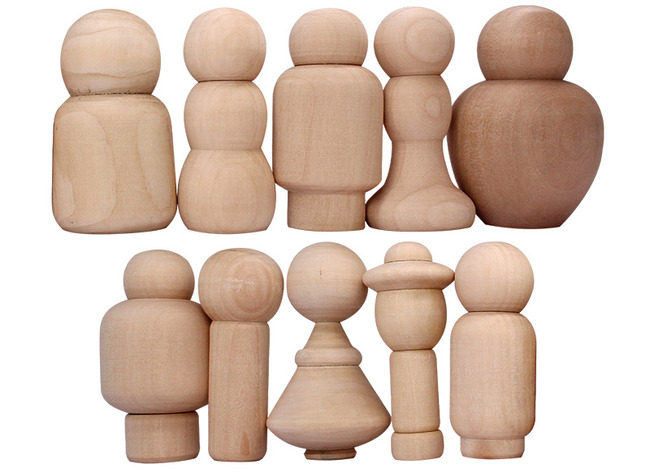 Hout - figuren - pionnen - mensen mix - poppetjes - verschillende vormen - assoriment van 10