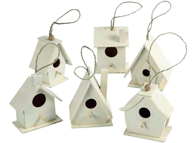 Vogelhuisjes - hout - mini - set van 6 assorti