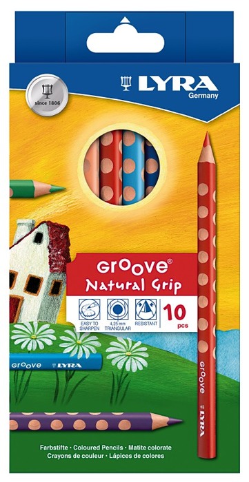 Kleurpotloden - Lyra Groove Natural Grip - ergonomisch - dik - driekantig - set van 10 assorti
