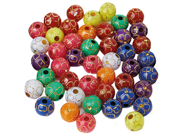 Perles rondes colorées avec dessin en relief - ø 12 mm - ass/100