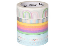 Kleefband - washi tape - Folia - regenboog - 5-15 mm x 5 m - set van 4