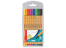 Stiften - schrijfstiften - Stabilo Point 88 - fineliner - 0,4 mm - gekleurd - set van 10 assorti