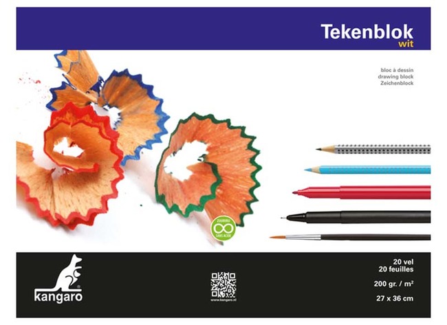 Tekenblok - Kangaro - 270 x 360 mm - 200 g - wit - blok van 24 vellen