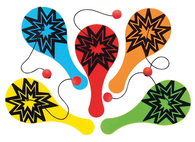 Cadeautje - mini paddle ball - raket met balletje - set van 5 assorti