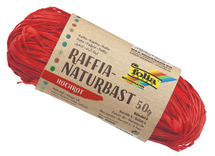 Koord - raffia - natuur - gekleurd - 50 g - rood - per stuk